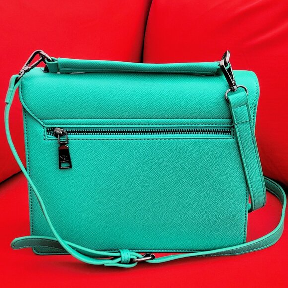BADGLEY MISCHKA VEGAN LEATHER GREEN FLAP CROSSBODY HANDBAG - Picture 3 of 7